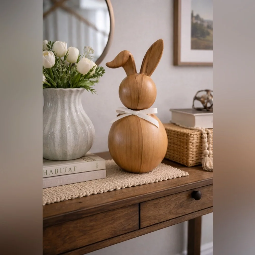 10” Decorative Ceramic Bunny Rabbit| Neutral Pottery Barn Style Spring Decor - Picture 2 of 10